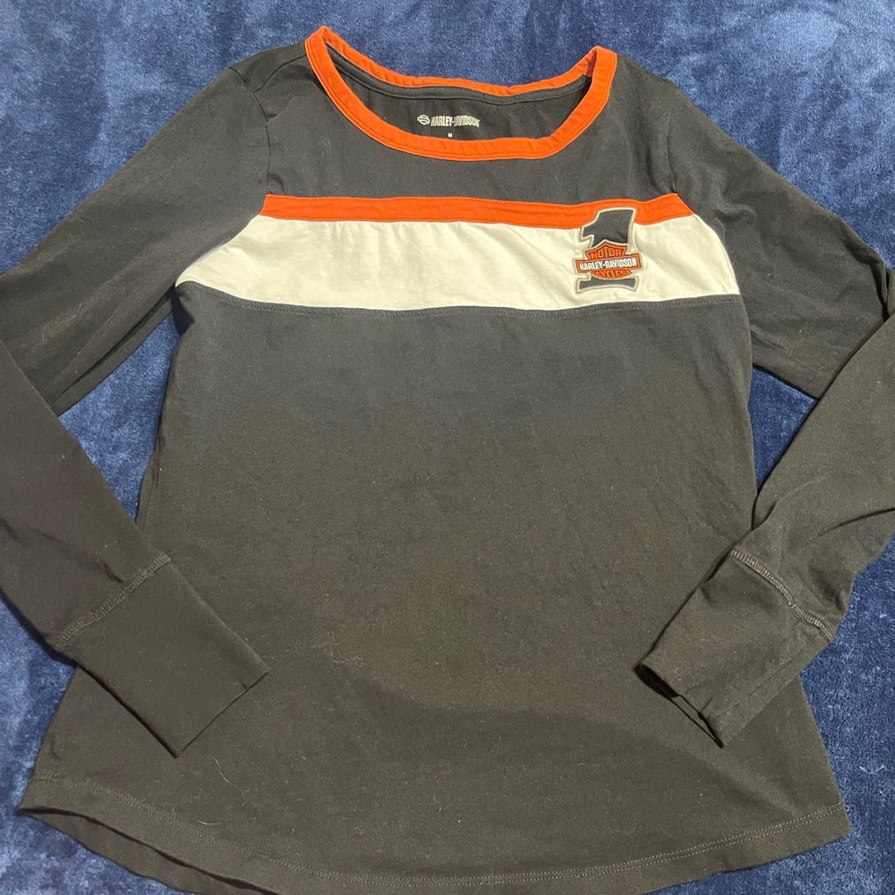 Harley-Davidson Black, Orange, and White Crew Neck Shirt